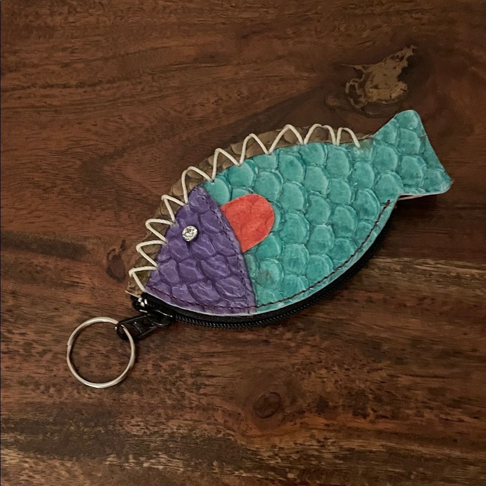 Col De Mar Tilapia Fish Sea Leather Coin Purse Keychain - Picture 4 of 7